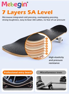 MEBEGIN 78*20cm Skateboard Set with Storage Bag and 6PCS Protect Gear, 7-ply Maple Deck Skate Board with Durable Deck and Smooth Wheels, Easy to Ride and Stop, Suitable for All Types of People  - Image 4