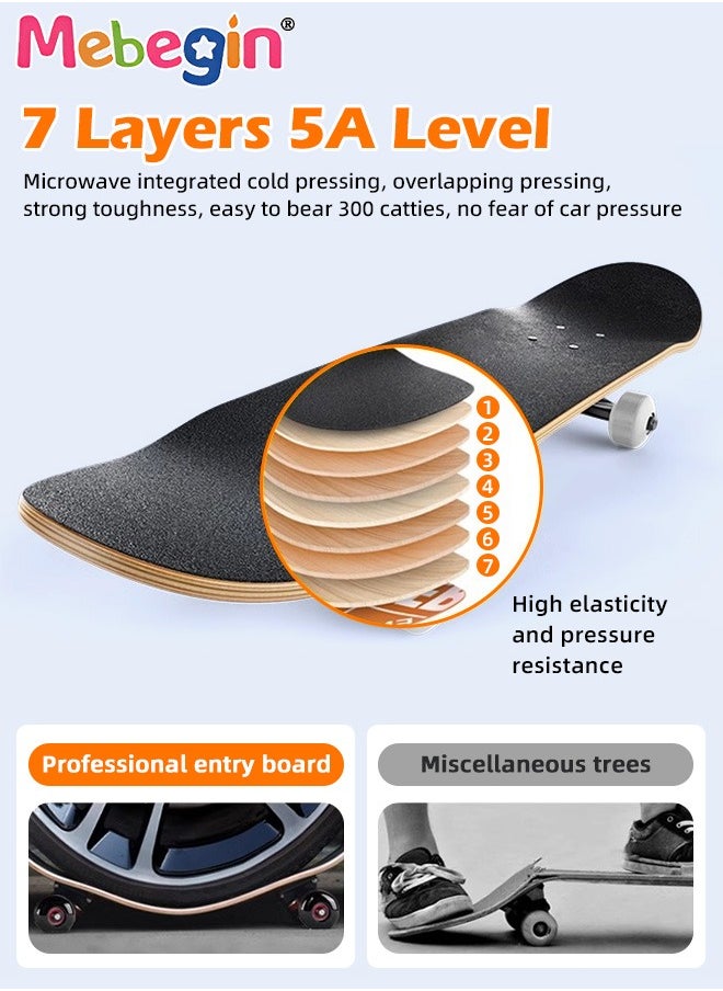 MEBEGIN 78*20cm Skateboard Set with Storage Bag and 6PCS Protect Gear, 7-ply Maple Deck Skate Board with Durable Deck and Smooth Wheels, Easy to Ride and Stop, Suitable for All Types of People  - Image 4