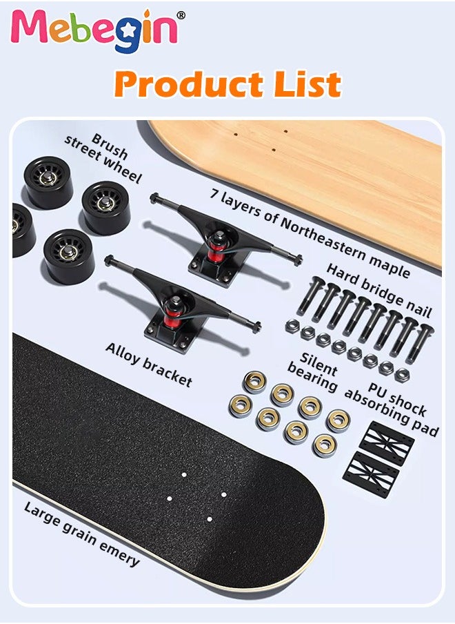 MEBEGIN - 78*20cm Skateboard Set with Storage Bag and 6PCS Protect Gear, 7-ply Maple Deck Skate Board with Durable Deck and Smooth Wheels, Easy to Ride and Stop, Suitable for All Types of People - Image 1