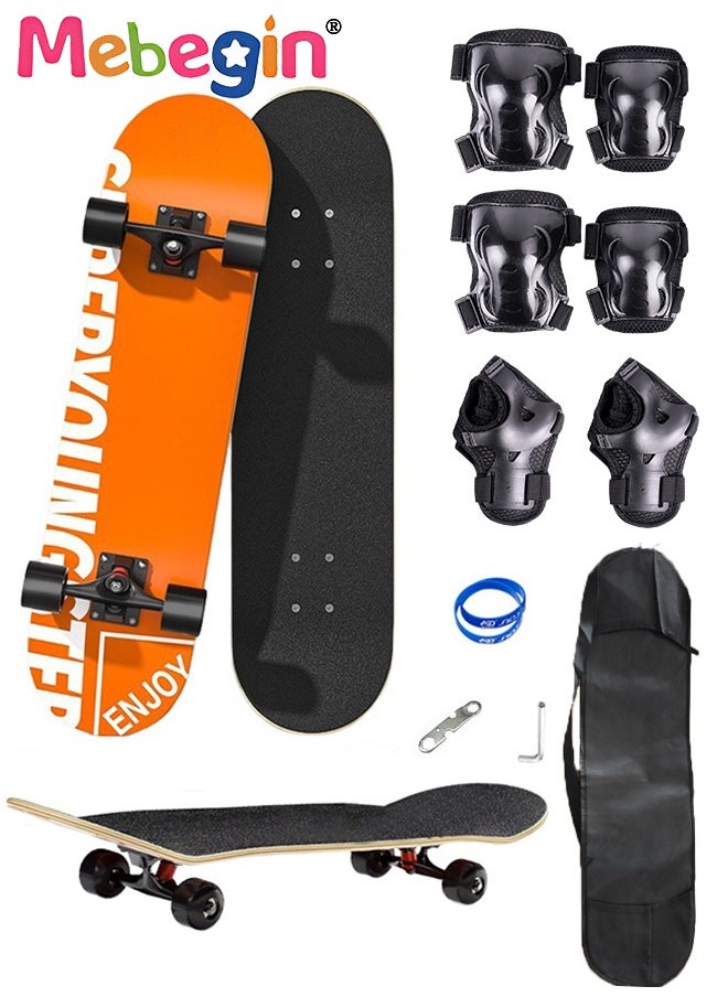 MEBEGIN 78*20cm Skateboard Set with Storage Bag and 6PCS Protect Gear, 7-ply Maple Deck Skate Board with Durable Deck and Smooth Wheels, Easy to Ride and Stop, Suitable for All Types of People  - Image 1