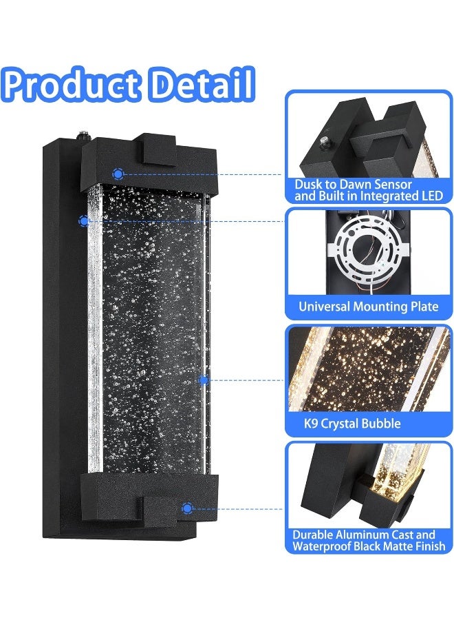 Elimegan Black Wall Sconce with K9 Crystal Bubble and Dusk to Dawn Sensor, Exterior LED Wall Mounted Light, Modern Porch Lantern, Light Fixture for Indoor and Outdoor - Image 3