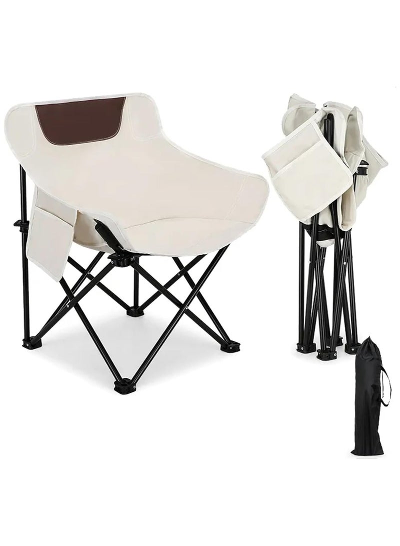 LINGWEI Folding Camping Chair Portable Moon Chair with Side Pocket & Carry Bag Lightweight & Durable Outdoor Chair - Image 1