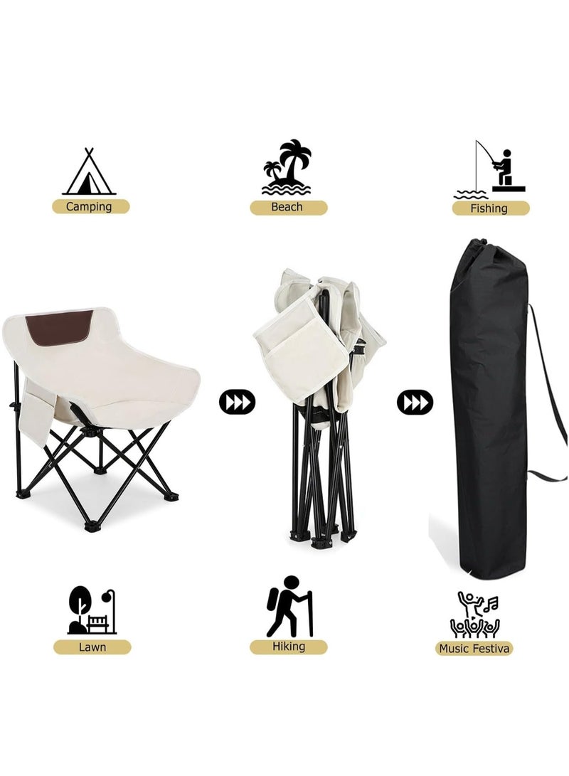 LINGWEI Folding Camping Chair Portable Moon Chair with Side Pocket & Carry Bag Lightweight & Durable Outdoor Chair - Image 4