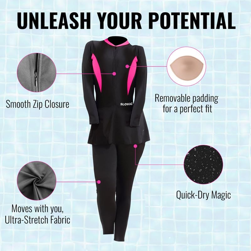SLOVIC Swimming Suit for Women [Large] |Full Body Suite for Women | Beachwear for Girls | Quick Dry & Stretchable Swimwear for Ladies | Swimming Dress for Swimming Pool - Image 3