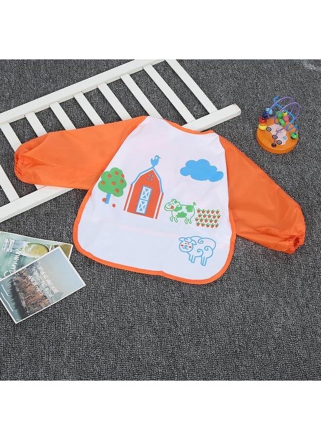 NIBEMINENT - Cute Cartoon Baby Bibs Long Sleeve Waterproof Toddler Burp Feeding Apron with a PocketOrange Cows Free Size - Image 1