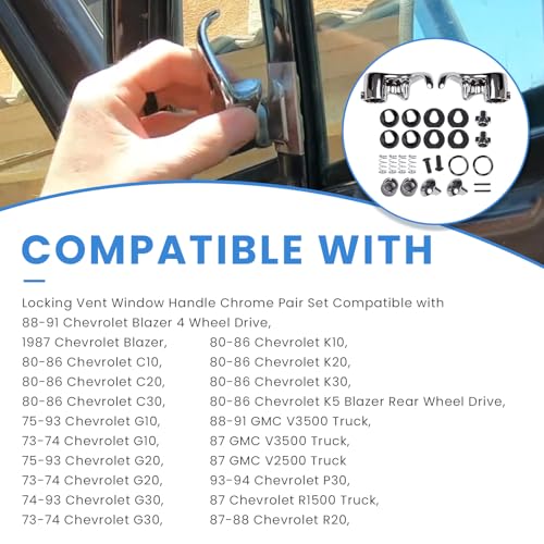 Ciuouient (Right+Left Locking Vent Window Handle Chrome Pair Set Compatible with 80-86 Chevrolet C10/K10/C20/K20/K30/C30,75-93 Chevrolet G20/G30 - Image 2