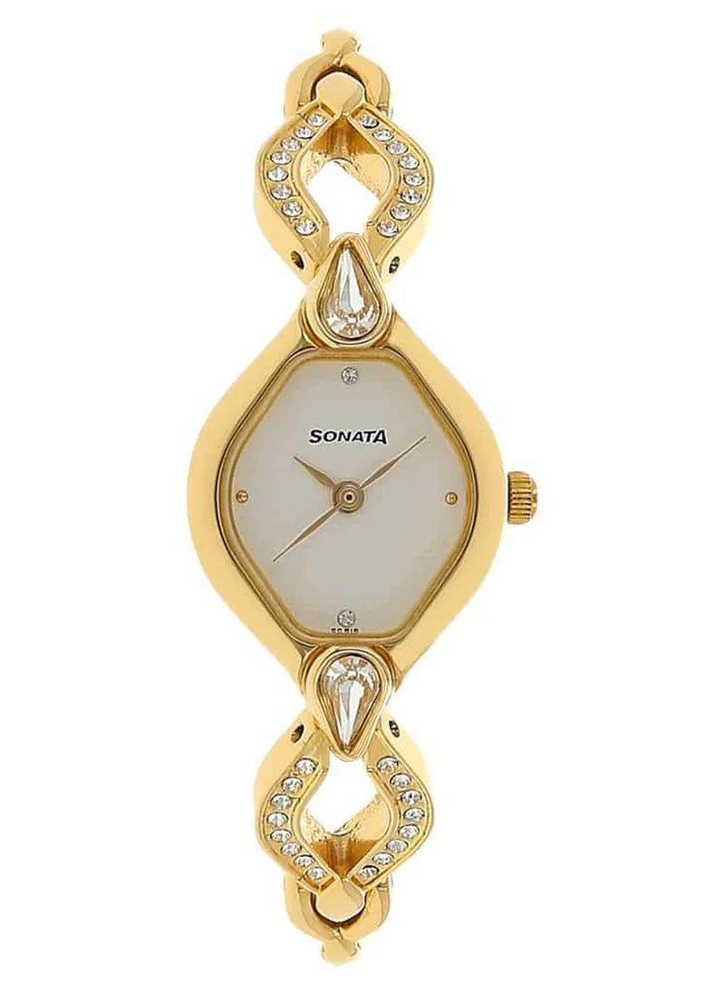 سوناتا Women's Analog Oval Shape Metal Wrist Watch 8063YM03 - 34.65 Mm