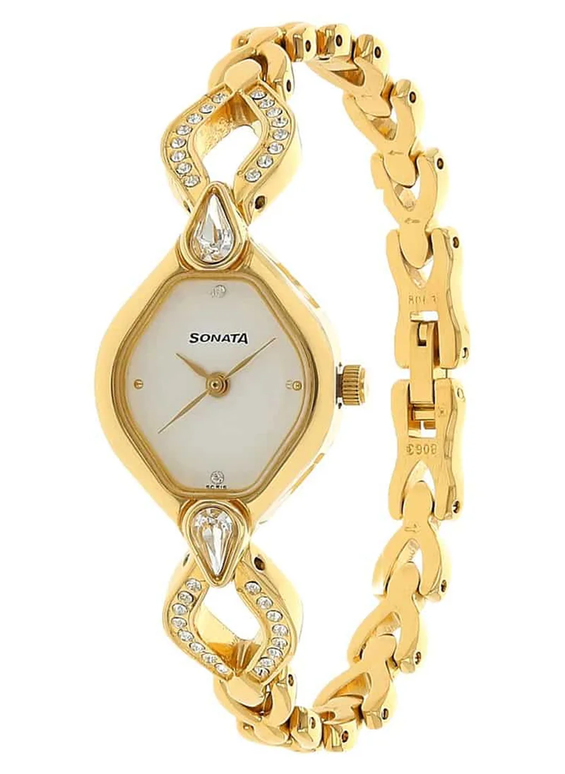 سوناتا Women's Analog Oval Shape Metal Wrist Watch 8063YM03 - 34.65 Mm