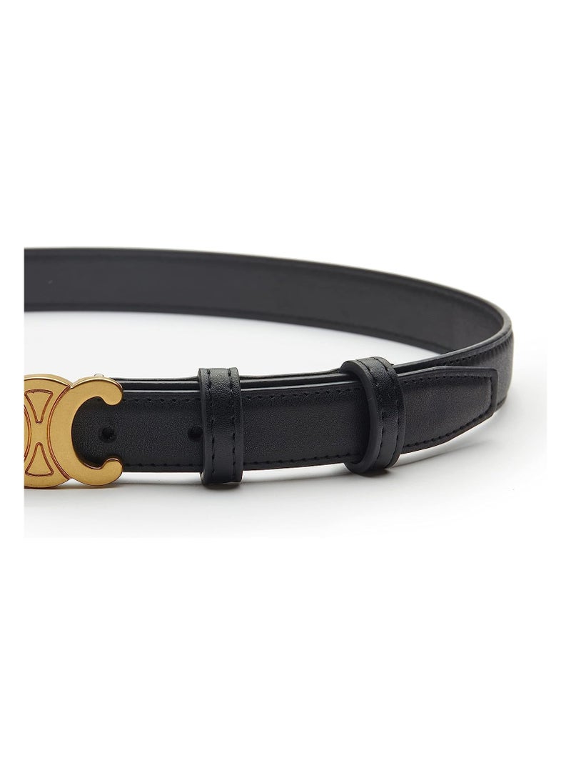 SYOSI - Women's Fashion Leather Thin Belt, Belts for Jeans with Gold Buckle, Double C Buckle Belts for Jeans Dresses Pants, B;ack - Image 1