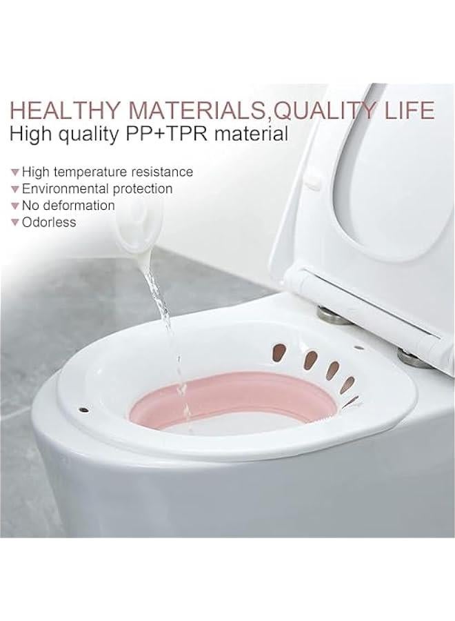 هوكور TRASSLE Sitz Bath, Sitz Bath for Hemorrhoids, Sitz Bath for Toilet Seat, Postpartum Care, Sits Bath Kit for Women, Collapsible, Flusher Hose, Drain Holes, Wider Seating Area (Pink) - Image 2