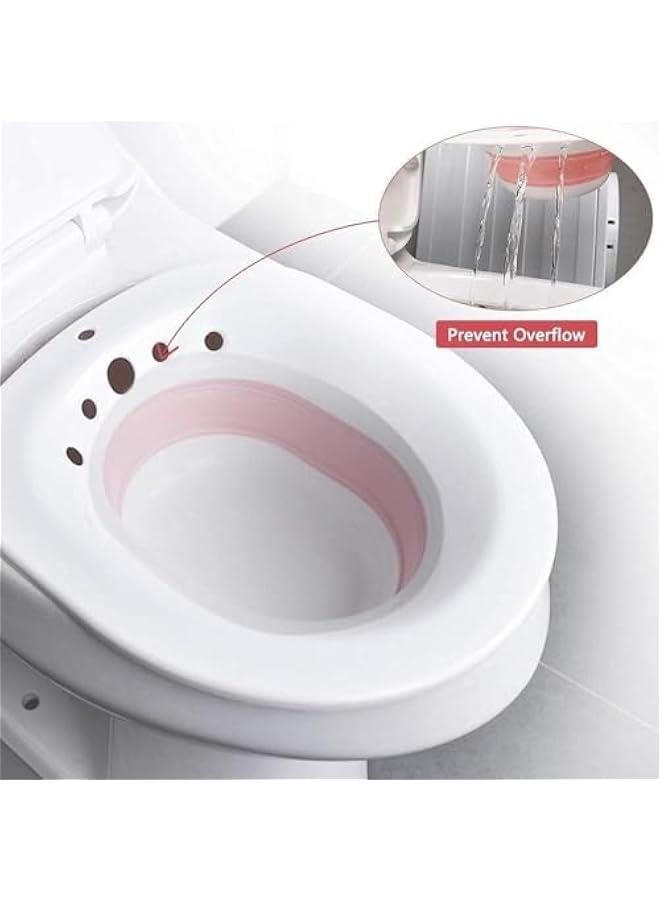 هوكور TRASSLE Sitz Bath, Sitz Bath for Hemorrhoids, Sitz Bath for Toilet Seat, Postpartum Care, Sits Bath Kit for Women, Collapsible, Flusher Hose, Drain Holes, Wider Seating Area (Pink) - Image 3