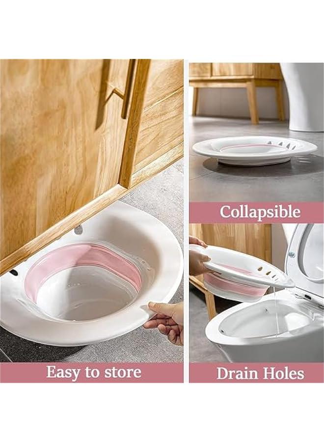 هوكور TRASSLE Sitz Bath, Sitz Bath for Hemorrhoids, Sitz Bath for Toilet Seat, Postpartum Care, Sits Bath Kit for Women, Collapsible, Flusher Hose, Drain Holes, Wider Seating Area (Pink) - Image 4