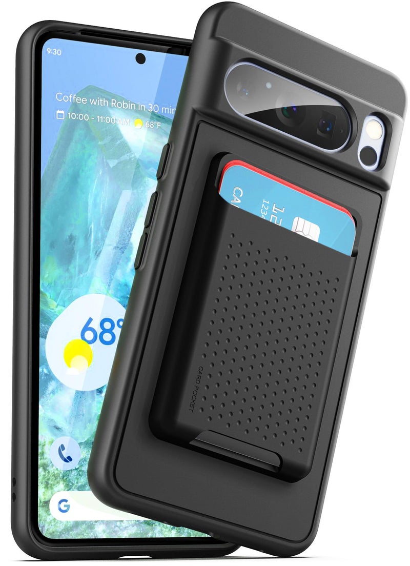 ENCASED Wallet Case for Google Pixel 8 Pro with Magnetic Card Holder Compatible with MagSafe Black - Image 2