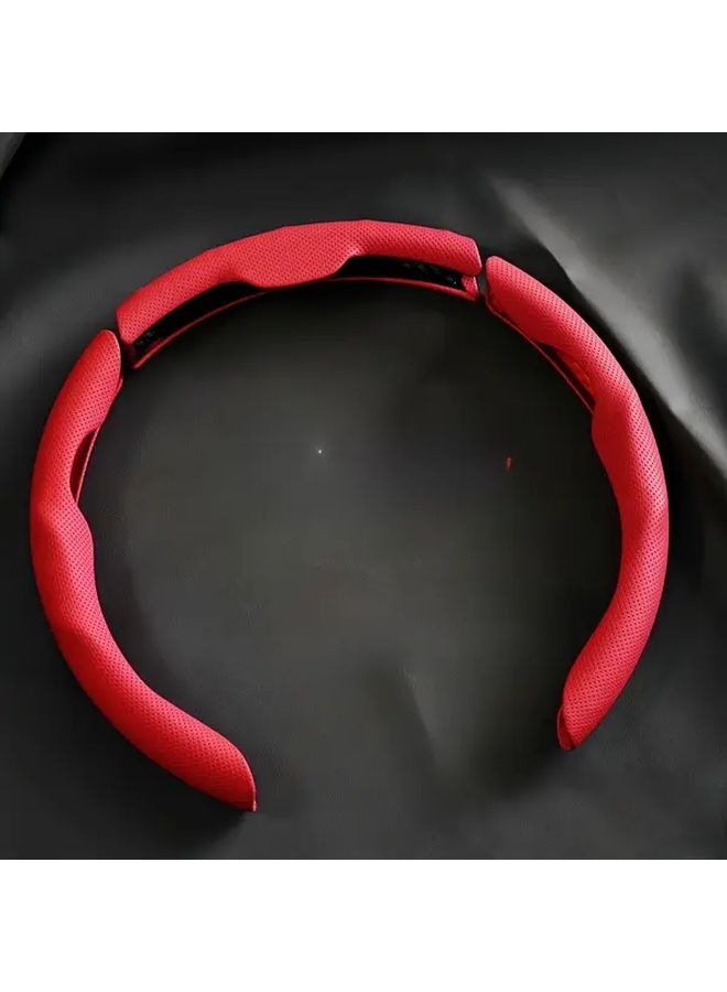 Quick Install Burgundy Perforated Nappa Leather Steering Wheel Cover with Black Stripe Universal Fit - Image 5