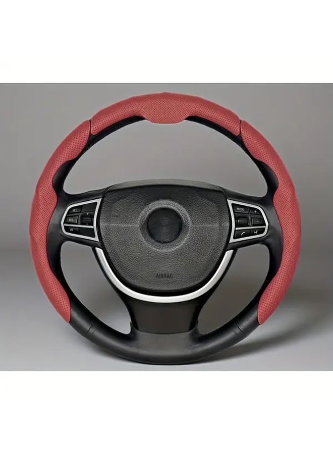 Quick Install Burgundy Perforated Nappa Leather Steering Wheel Cover with Black Stripe Universal Fit - Image 4