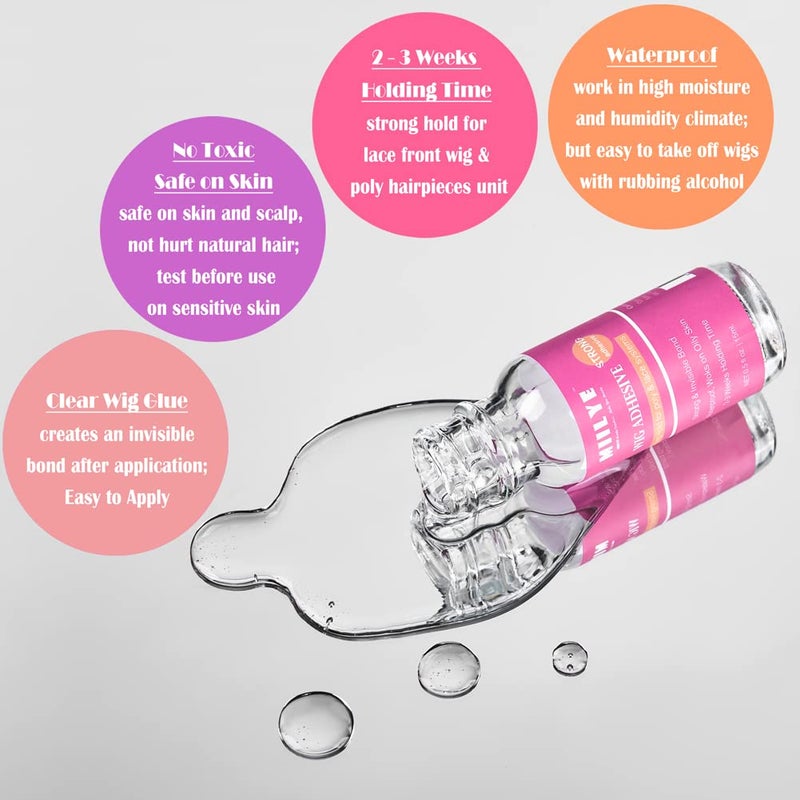 MIILYE Waterproof Lace Glue, Clear| Invisible MIILYE Hair Replacement Wig Bonding Glue, Strong Hold Acrylic Wig Adhesive for Front Lace Wigs and Poly Hairpieces, Toupee, Cosmetic Hair Systems, 0.5oz/ 15ml - Image 2