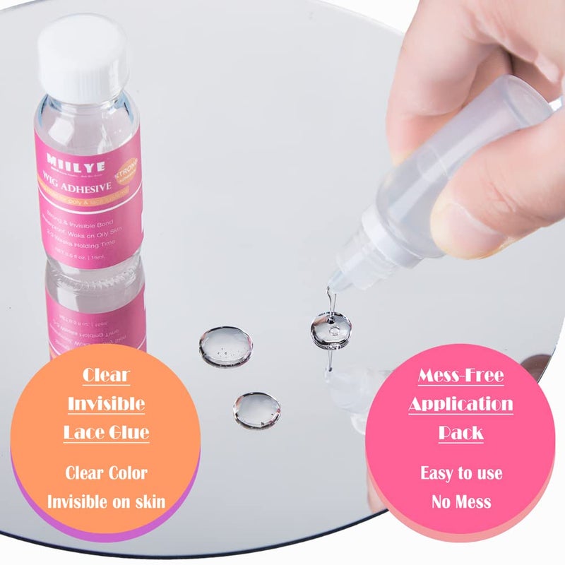 MIILYE Waterproof Lace Glue, Clear| Invisible MIILYE Hair Replacement Wig Bonding Glue, Strong Hold Acrylic Wig Adhesive for Front Lace Wigs and Poly Hairpieces, Toupee, Cosmetic Hair Systems, 0.5oz/ 15ml - Image 4