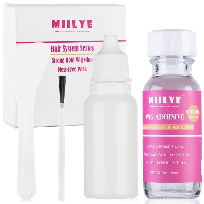MIILYE Waterproof Lace Glue, Clear| Invisible MIILYE Hair Replacement Wig Bonding Glue, Strong Hold Acrylic Wig Adhesive for Front Lace Wigs and Poly Hairpieces, Toupee, Cosmetic Hair Systems, 0.5oz/ 15ml - Image 1