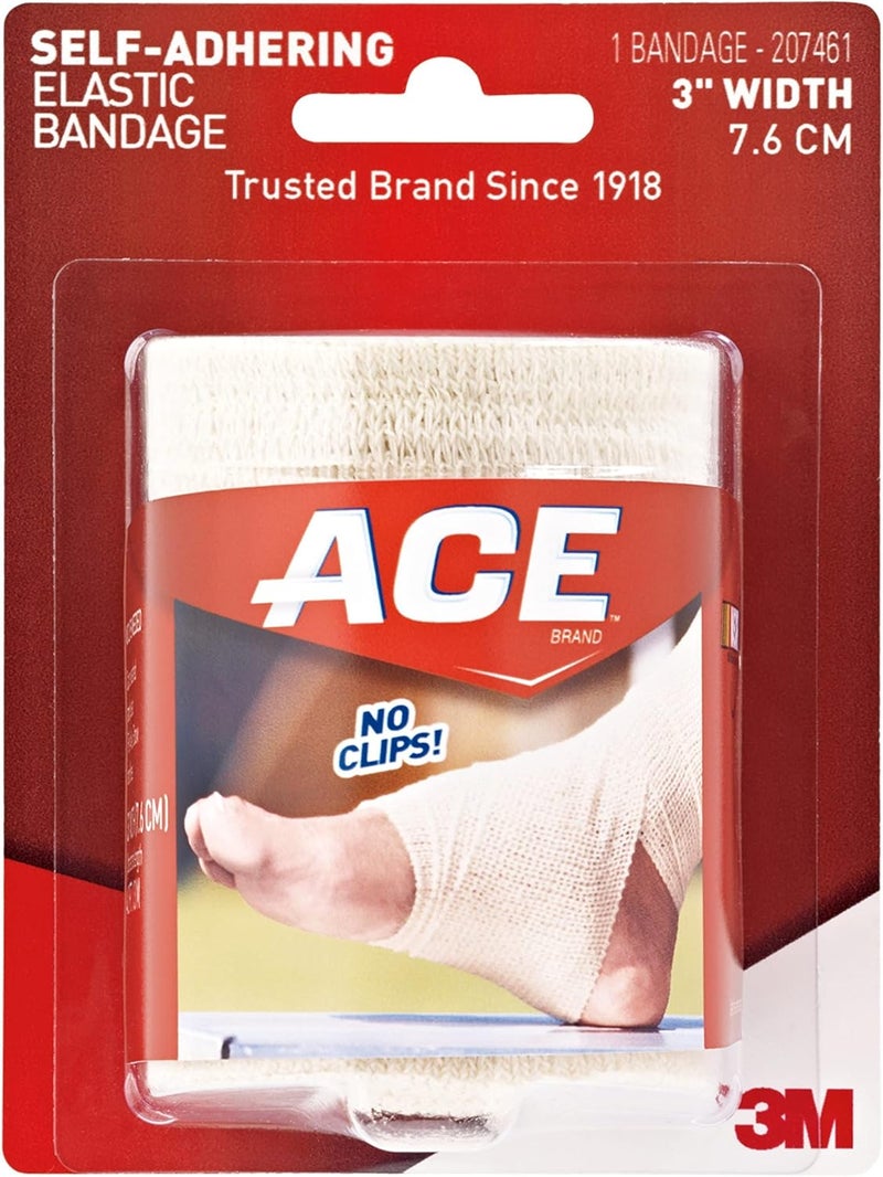 ACE ACE 3 Inch Self-Adhering Elastic Bandage, No Clips, Beige, Great for Elbow, Ankle, Knee and More, 2 Count 