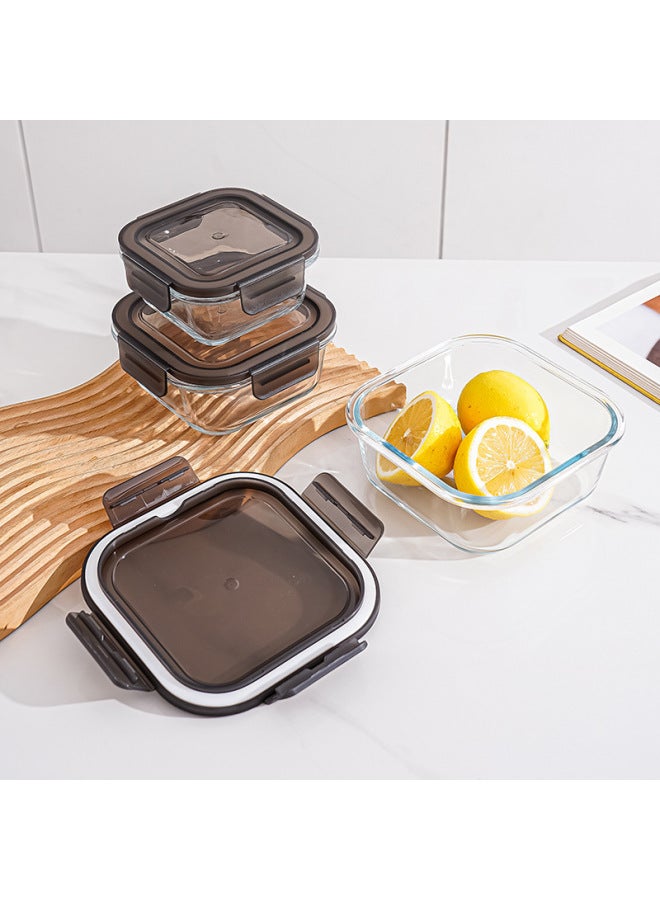 Rectangular Heat-resistant Glass Lunch Box Office Workers Can Enter The Microwave Oven Can Be Heated Lunch Box Refrigerator Glass Fresh-keeping Box-Specifications:Rectangular 1040 Two Partitions-semi-transparent Black Non-porous Cover With White Rubber Ring-Color:high Borosilicate Glass  - Image 4