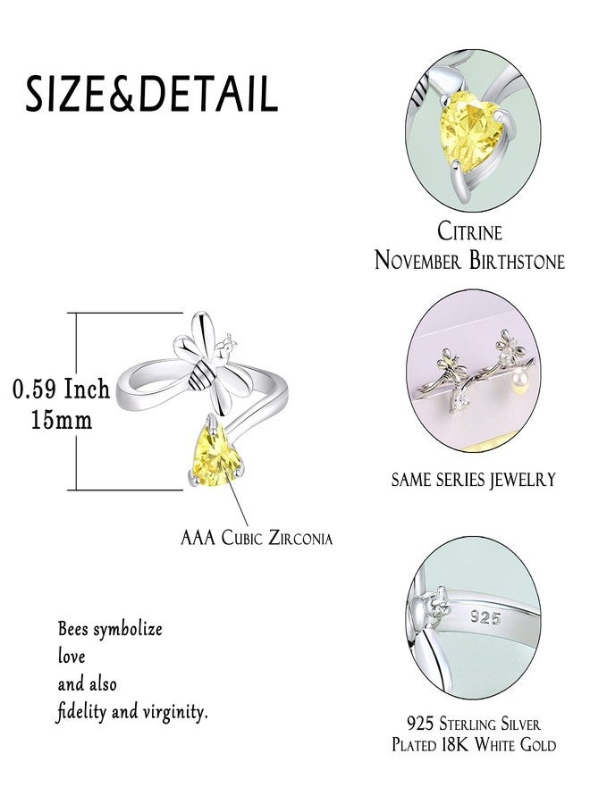 FJ Bee Ring 925 Sterling Silver Citrine Ring Adjustable Open Ring November Birthstone Jewelry for Women Size 6 - Image 5