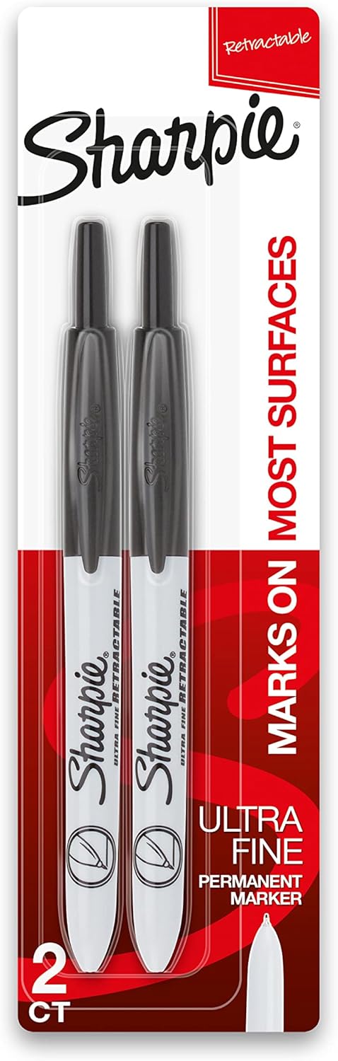 Sharpie ماركرات شاربى القابلة للسحب دائمة الصبغة نقطة فائقة الدقة سوداء 2 عدد - Image 1