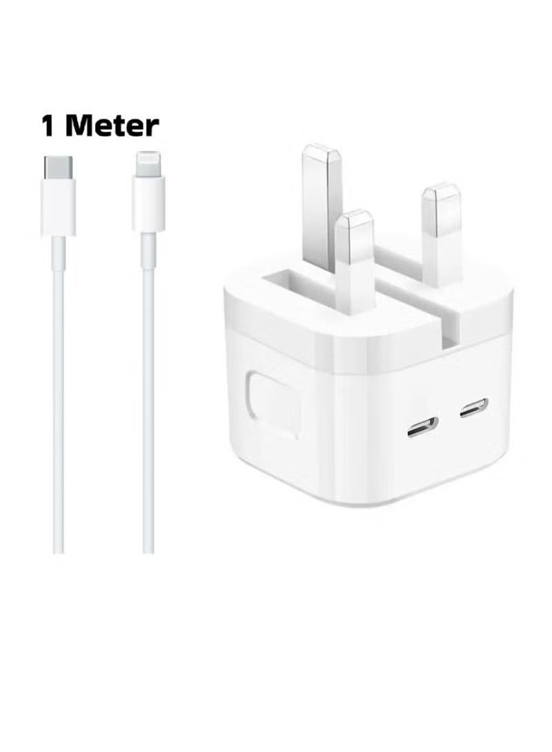 TIGER "50W Dual USB-C Fast Charger with 1m Type-C to Lightning Cable – High-Speed Wall Adapter for All iPhone Models, Ideal for iPhone 14 Series – White"  - Image 1