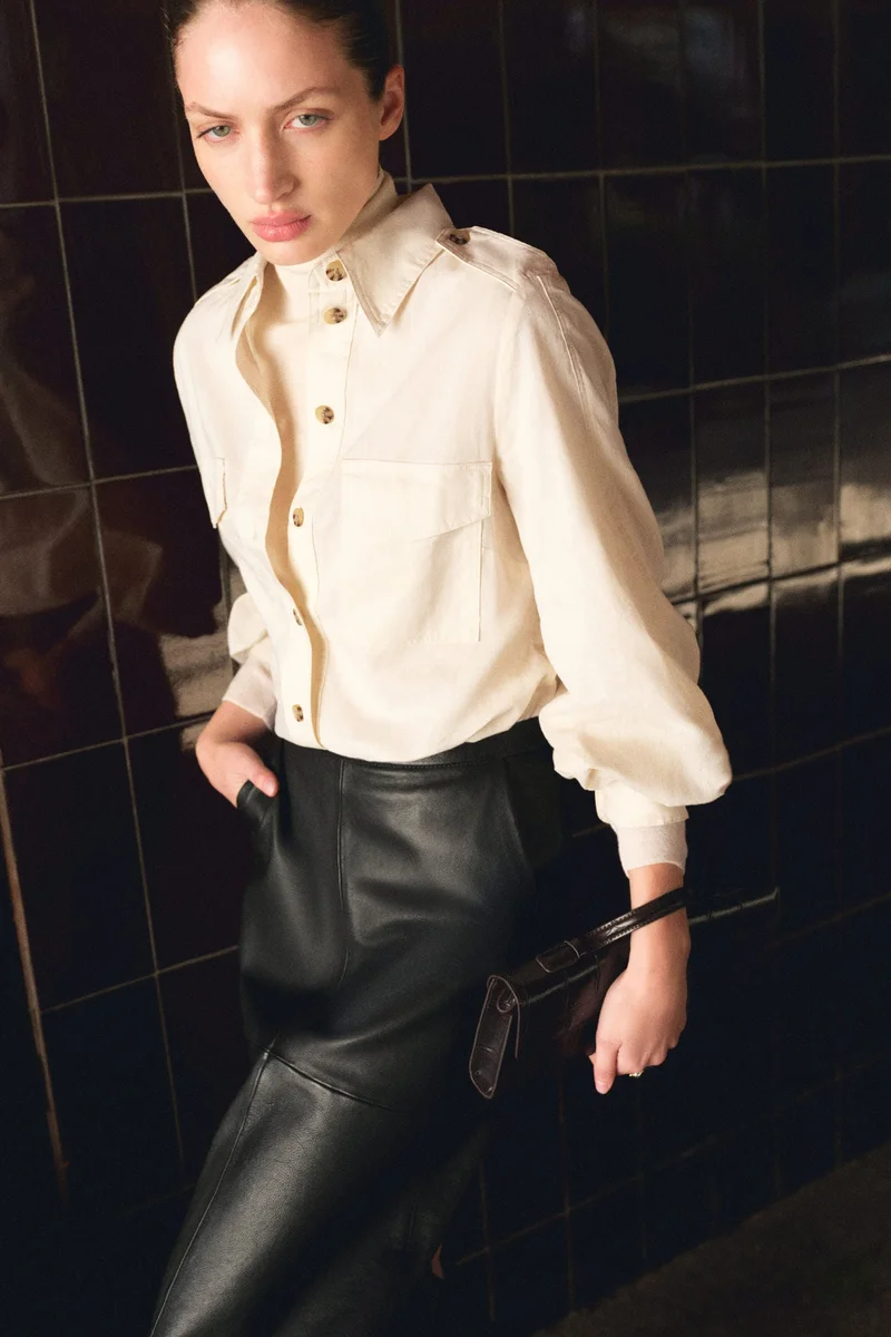 اتش اند ام قميص كارغو من مزيج الكتان