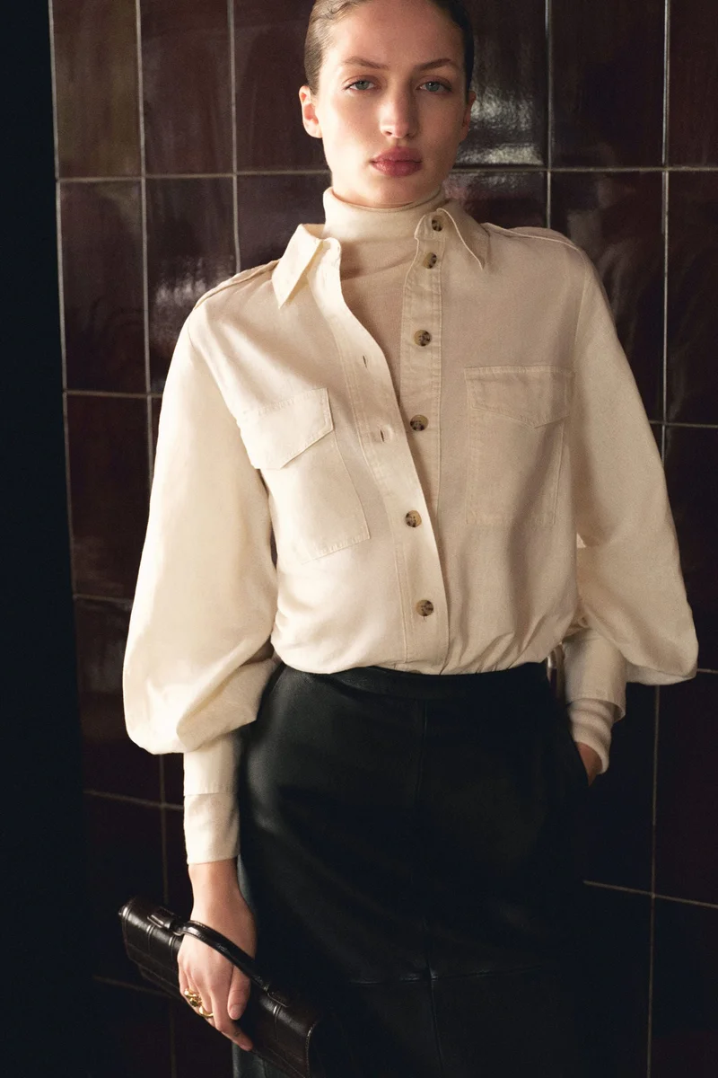 اتش اند ام قميص كارغو من مزيج الكتان