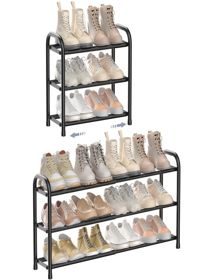 ENJOYBASICS 3 Tier Expandable Shoe Storage Rack, Adjustable Shoe Organizer Shelf for Closet, Black Metal Free Standing for Small Space, Entryway - Image 1