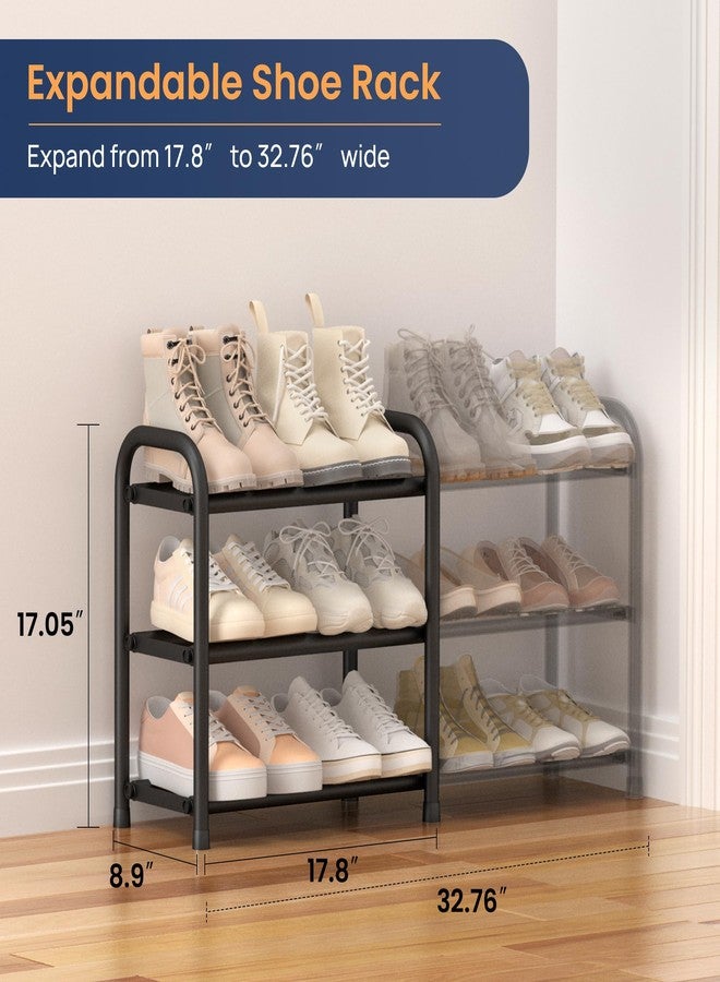ENJOYBASICS 3 Tier Expandable Shoe Storage Rack, Adjustable Shoe Organizer Shelf for Closet, Black Metal Free Standing for Small Space, Entryway - Image 2