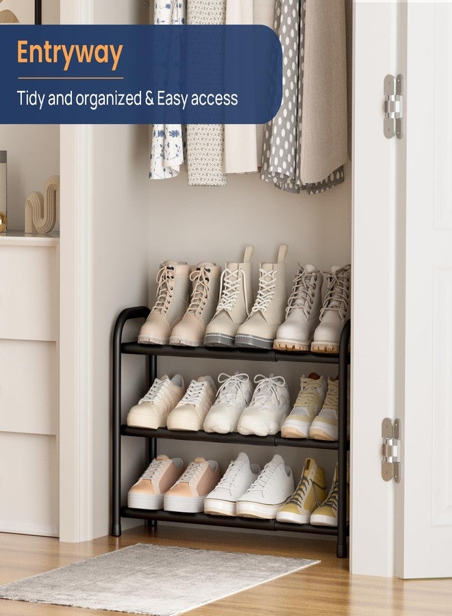 ENJOYBASICS 3 Tier Expandable Shoe Storage Rack, Adjustable Shoe Organizer Shelf for Closet, Black Metal Free Standing for Small Space, Entryway - Image 4