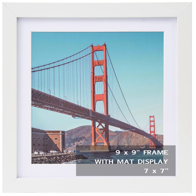 OMISHE 9x9 inch Picture Frame White for Wall Hanging or Tabletop Poster Frame Display 7x7 inch with Mat or 9x9 Without Mat Square Wall Gallery Photo Frame White