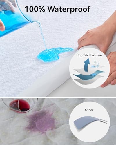 Kmall King Size Cooling Waterproof Mattress Protector Pad Cover, Breathable Fitted Sheet Style Deep Pocket-Noiseless,Vinyl,PVC Free,Waterproof Bed Matress Cover Washable for Home, Bedroom, Hotel - Image 3