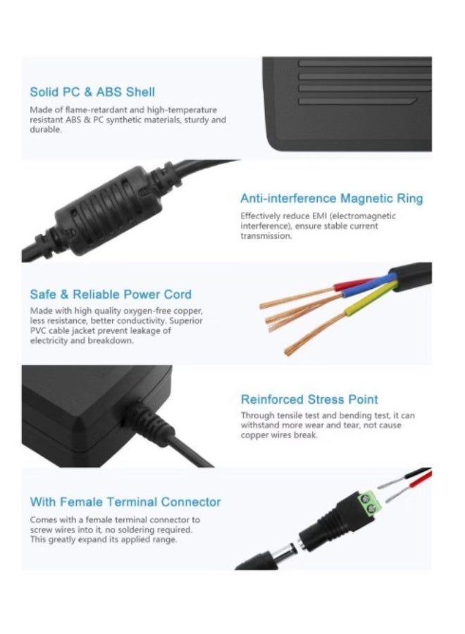 Terabyte 12V 5A Power Supply 12 Volt 60W Power Adapter 100~240V AC to DC 12V Converter LED Driver Transformer 5.5X 5.5mm 2.5mm for LED Light Strip Security Cameras Webcam Radio transceiver - Image 3