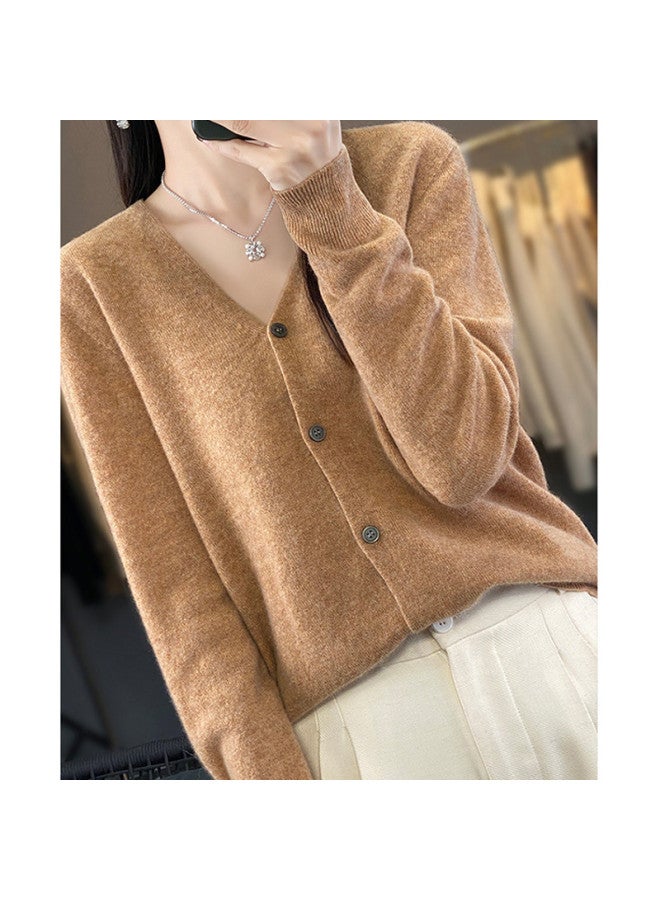 XINYANG Seamless Wool Cardigan For Women, One-Piece Knit, Pure Wool V-Neck Coat, Early Autumn Elegant Outfit 2025 - Image 3