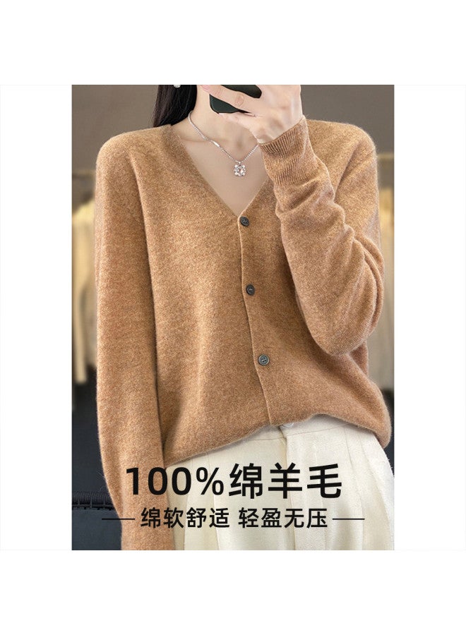 XINYANG Seamless Wool Cardigan For Women, One-Piece Knit, Pure Wool V-Neck Coat, Early Autumn Elegant Outfit 2025 - Image 2