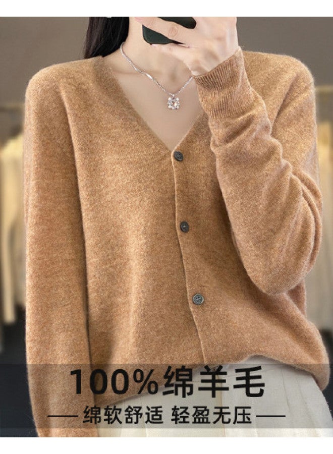 XINYANG Seamless Wool Cardigan For Women, One-Piece Knit, Pure Wool V-Neck Coat, Early Autumn Elegant Outfit 2025 - Image 1