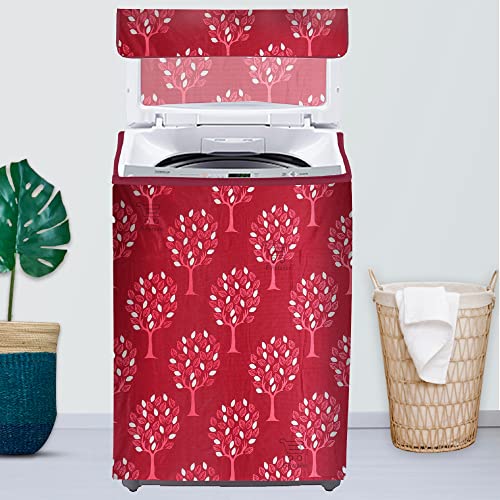 E-Retailer Washing Machine Cover for Top Load 5kg to 7.5kg | Light Weight Dustproof Cover with Zip Enclosure | Tree Print Fully Automatic Washer Protector for Indoor Outdoor Use | Size 23x23x35 Inch - Image 1