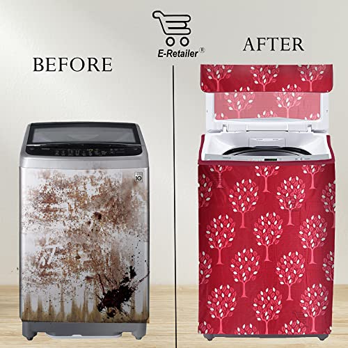 E-Retailer Washing Machine Cover for Top Load 5kg to 7.5kg | Light Weight Dustproof Cover with Zip Enclosure | Tree Print Fully Automatic Washer Protector for Indoor Outdoor Use | Size 23x23x35 Inch - Image 4