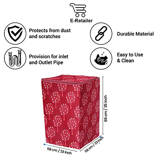E-Retailer Washing Machine Cover for Top Load 5kg to 7.5kg | Light Weight Dustproof Cover with Zip Enclosure | Tree Print Fully Automatic Washer Protector for Indoor Outdoor Use | Size 23x23x35 Inch - Image 3