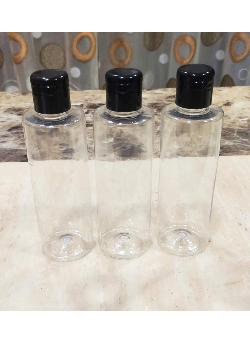 SPC - SPC Empty Transparent Refillable Round Plastic Bottles with Flip Top Caps for Sanitizer & Travellers - ( Black , 200 ml ) - 3 Pieces - Image 1