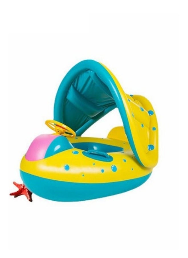 MIXDE Baby Float Swimming Pool Toddler Floaties，Inflatable Outdoor Swimming Ring Seat with Inflatable Canopy Shark Infant Pool Float for Kids  - Image 1