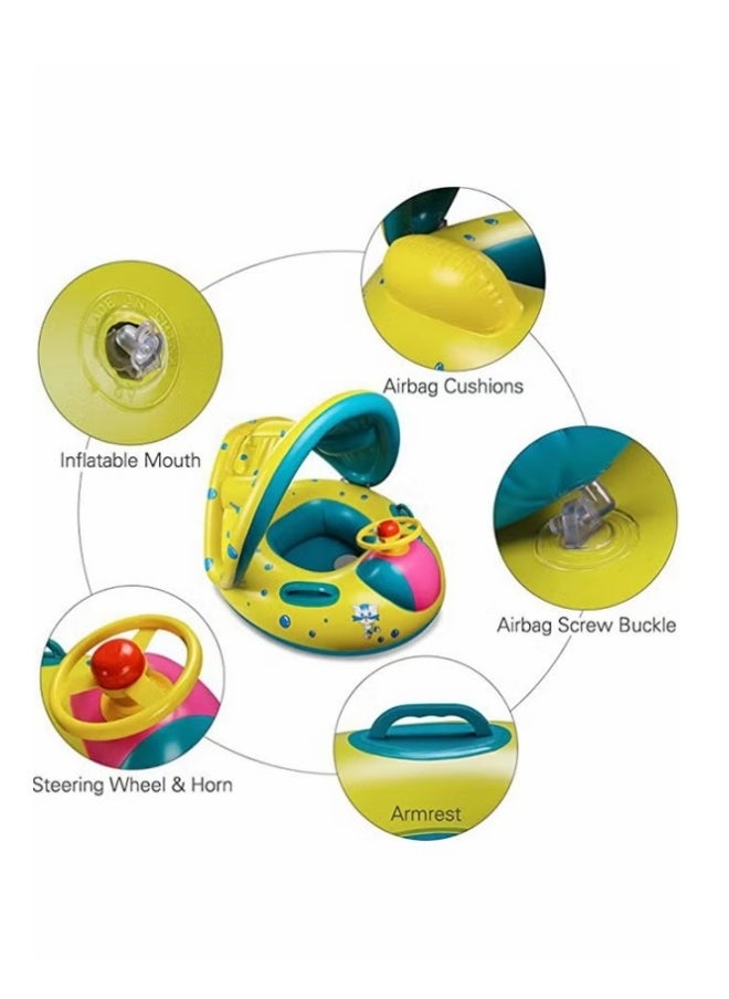 MIXDE Baby Float Swimming Pool Toddler Floaties，Inflatable Outdoor Swimming Ring Seat with Inflatable Canopy Shark Infant Pool Float for Kids  - Image 3