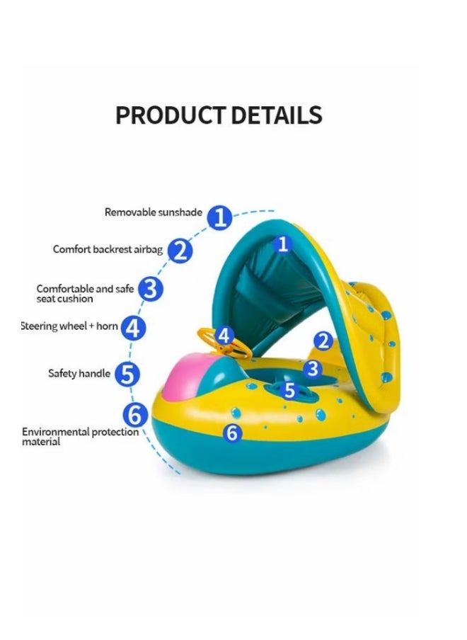MIXDE Baby Float Swimming Pool Toddler Floaties，Inflatable Outdoor Swimming Ring Seat with Inflatable Canopy Shark Infant Pool Float for Kids  - Image 5