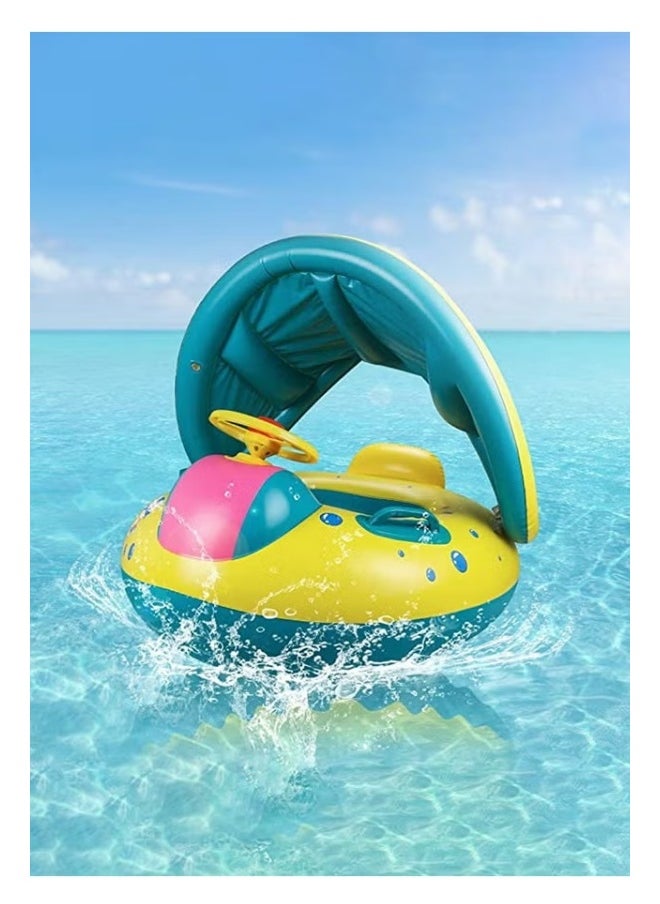 MIXDE Baby Float Swimming Pool Toddler Floaties，Inflatable Outdoor Swimming Ring Seat with Inflatable Canopy Shark Infant Pool Float for Kids  - Image 2