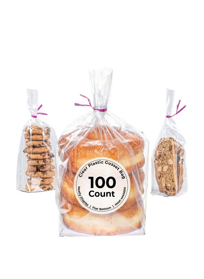 Restaurantware Flat Bottom Heat Seal Sandwich Bags Heat Sealable Food Bags - Gusset Bag with Paper Insert - Clear - 4 x 4 x 9 Inch - 100ct Box - Bag Tek - Image 1