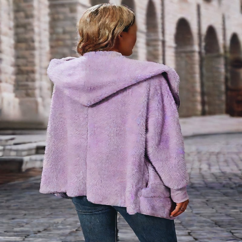 Fleece Lined Long Sleeve Hooded Open Front Cardigan Casual Loose Fit Mid Length Women's Sweater - Image 5