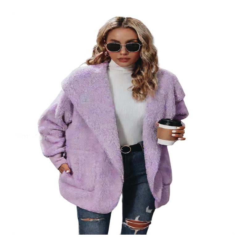 Fleece Lined Long Sleeve Hooded Open Front Cardigan Casual Loose Fit Mid Length Women's Sweater - Image 1