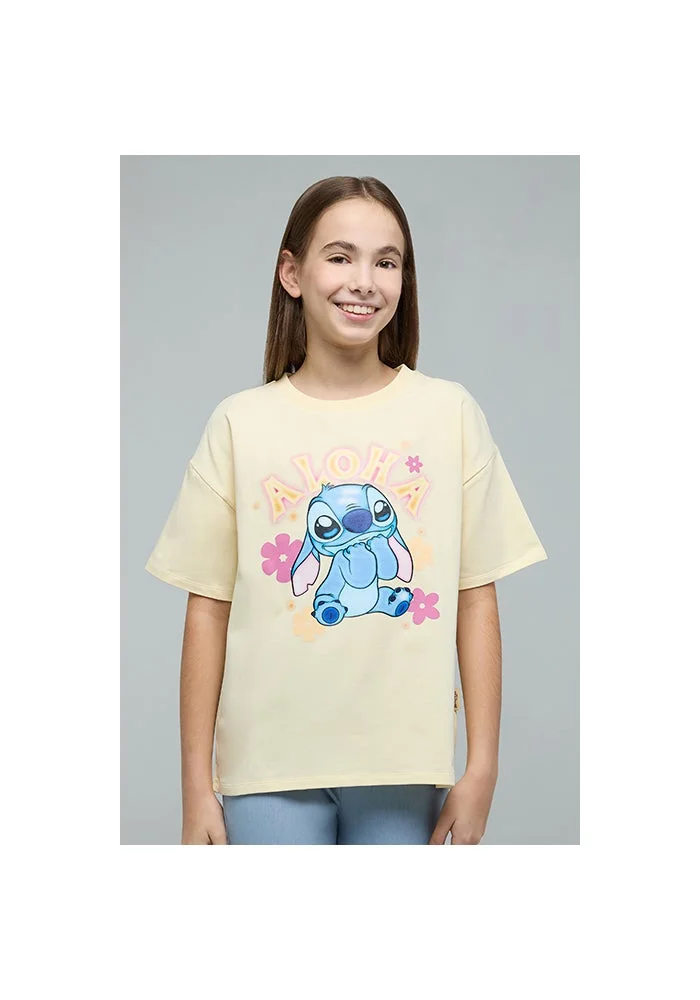 R&b Stitch Print T-Shirt with Crew Neck and Short Sleeves